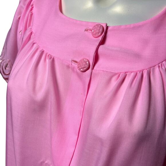 Vintage Pink Nightgown Robe House Dress Embroidered Rose Scalloped Sleeves - Picture 8 of 10
